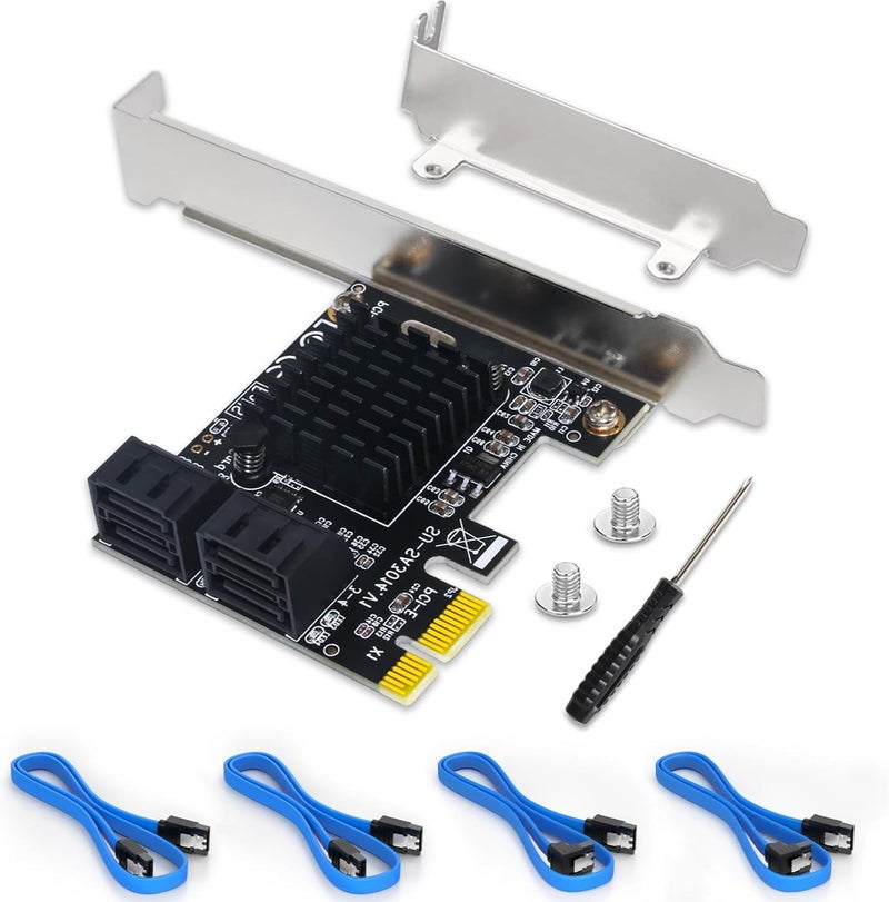 igeekwell SATA Card, 4 Port SATA 3.0 Controller Expansion Card with 4 SATA Cable, 6Gbps PCIe SATA Card with Low Profile Bracket, Non-Raid, Boot as System Disk, Support 4 SATA 3.0 Devices - Image 1